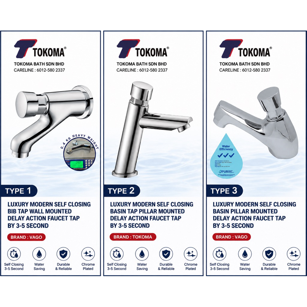 BLITON SELF CLOSING BIB TAP BASIN TAP WALL MOUNTED PILLAR MOUNTED DELAY ...