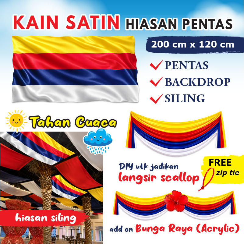 Kain Satin Hiasan Pentas Merdeka 200cmx120cm Malaysia National Day ...