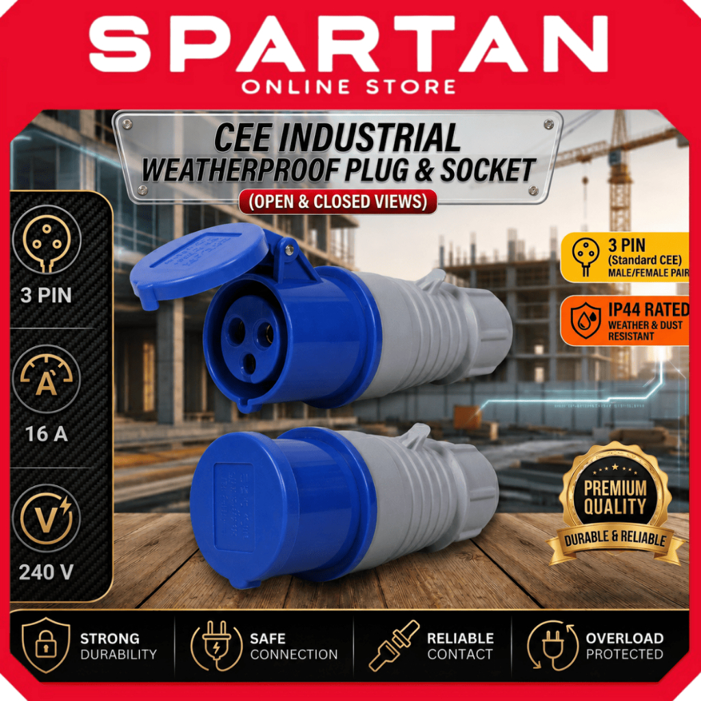 3 Pin Blue 16A 240V CEE Industrial Weatherproof Connector Plug & Socket ...