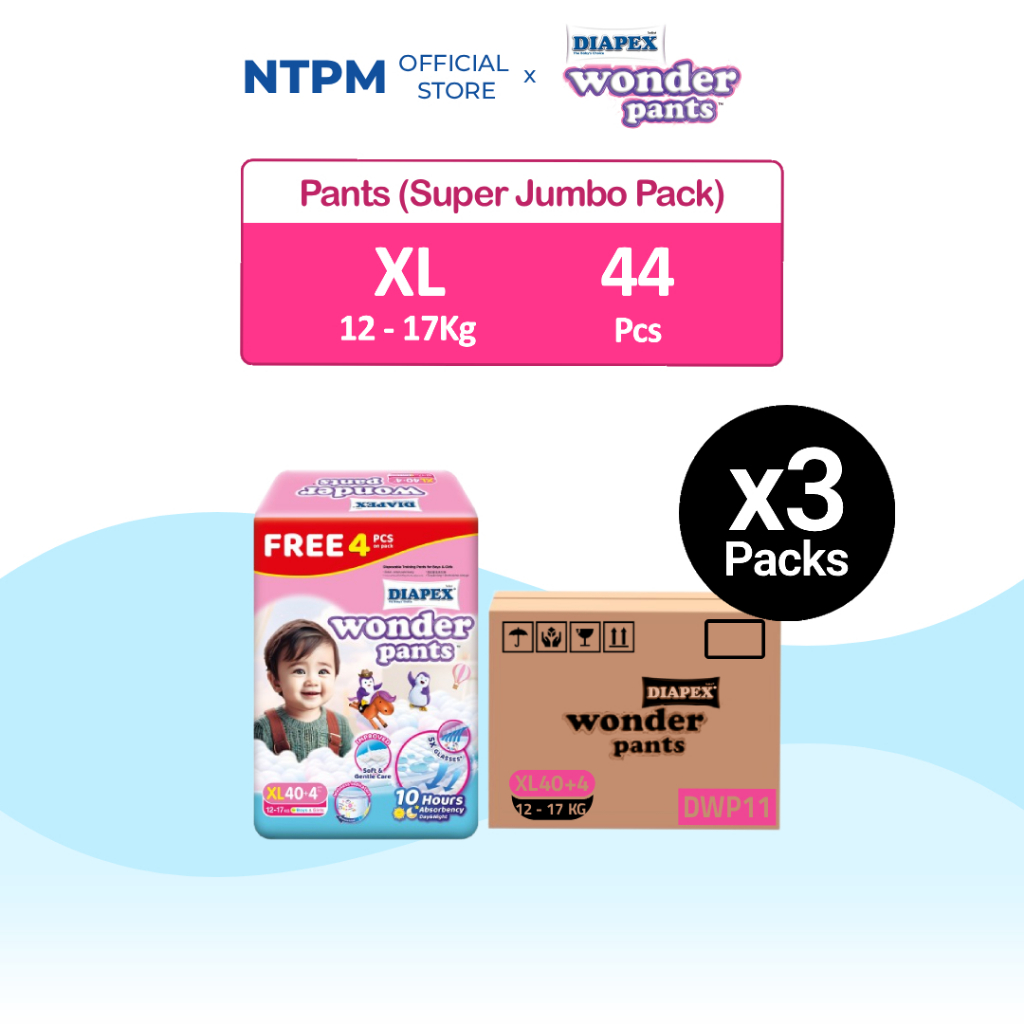 (DWP11) Diapex Wonder Pants Super Jumbo XL (40's + 4's) x 3 Packets ...