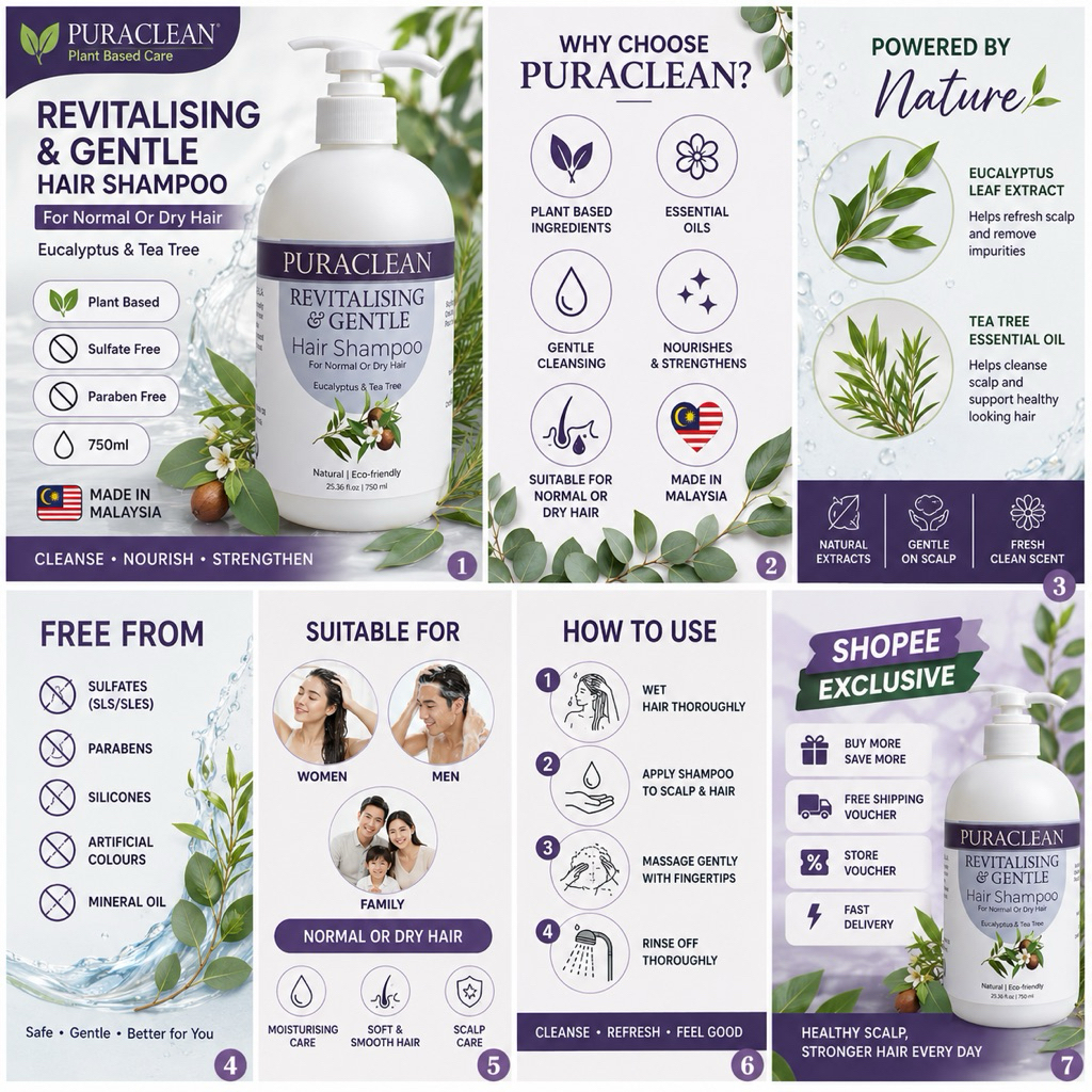 PURACLEAN : Eucalyptus Tea Tree Shampoo 750ml | Anti Hair Fall ...
