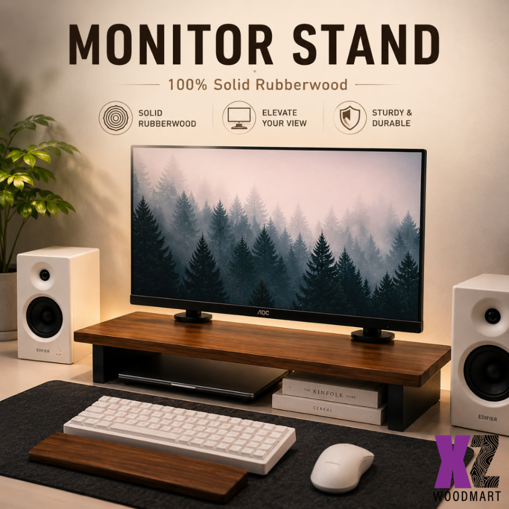 Rubberwood Monitor Stand Monitor Riser Computer Desk Organizer Solid ...