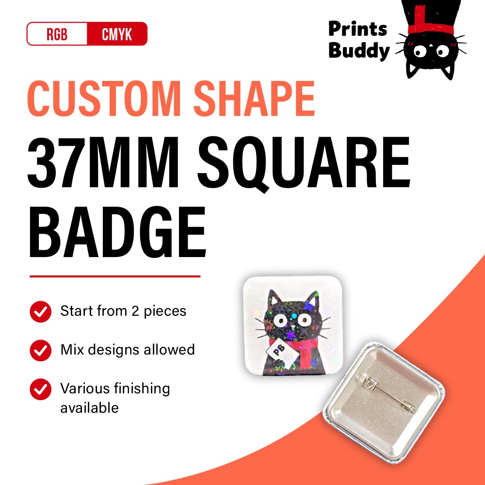 [Print-Own-Design] 37mm Square Button Badge / Customize Button Badge ...