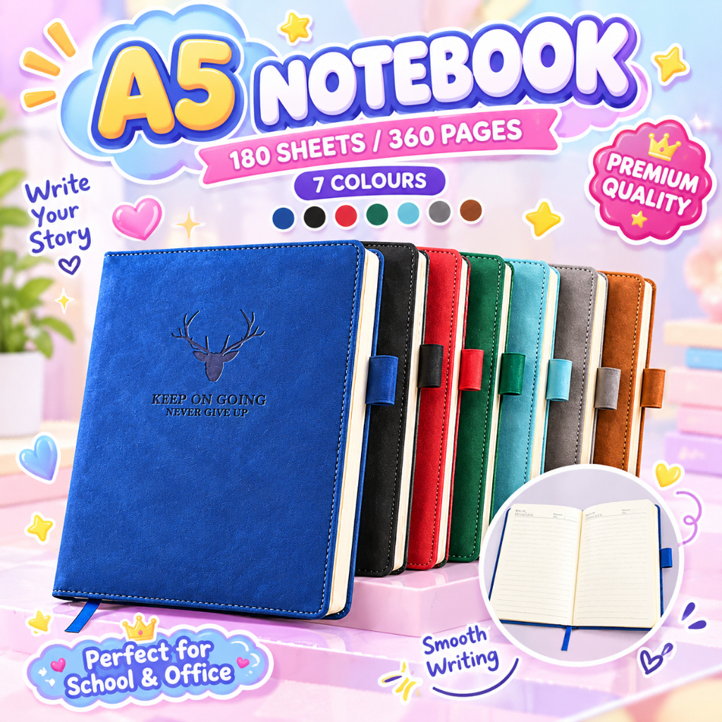A5 PU Leather Notebook 360 Pages 180 Sheets Thick Ruled Journal Note ...