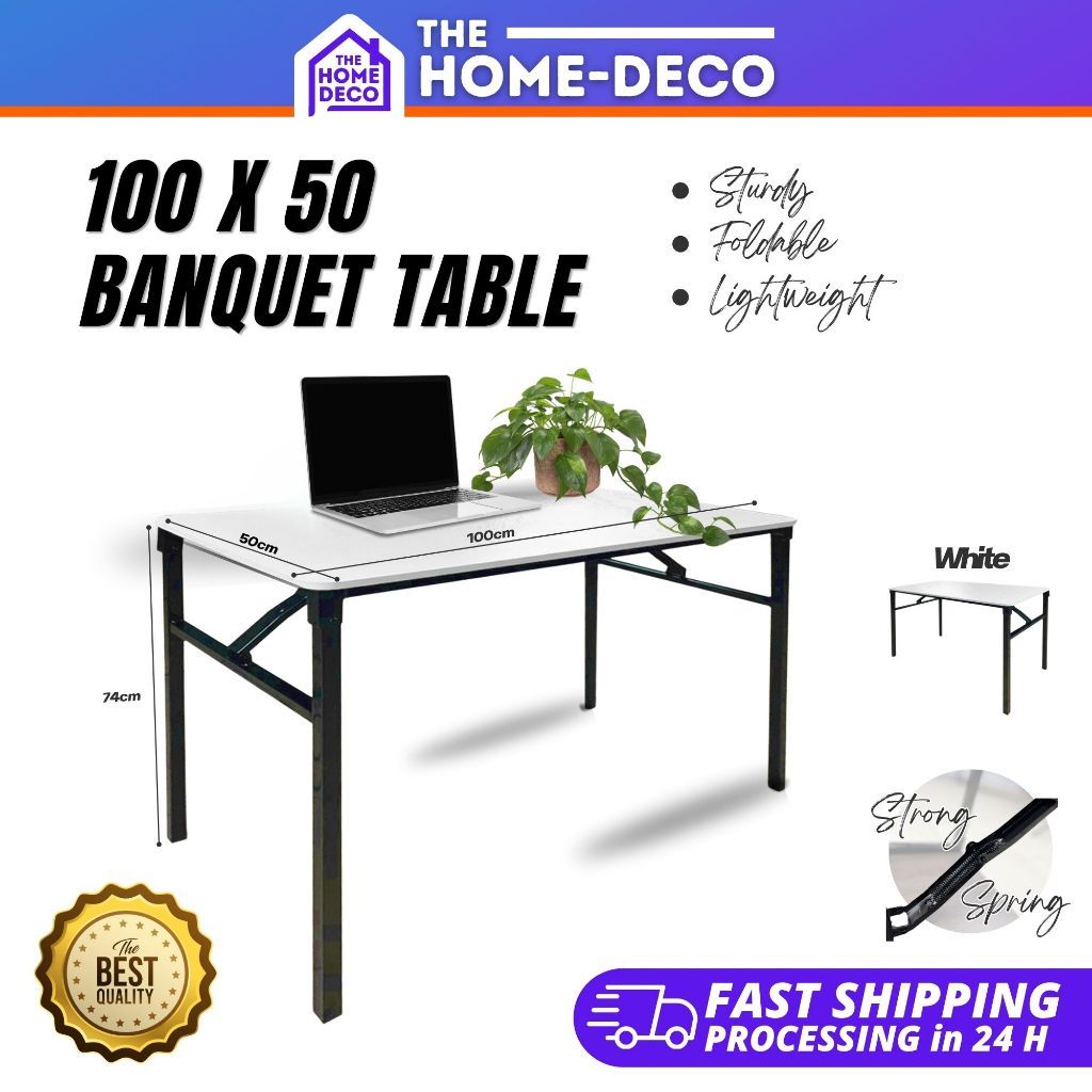 Foldable Banquet Table White Round Edge 100cm x 50cm Interior Study ...