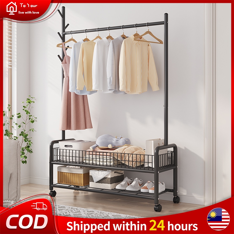 Clothes Rack Organizer Steel Hanging With Wheels Balcony Shoe Rack ...