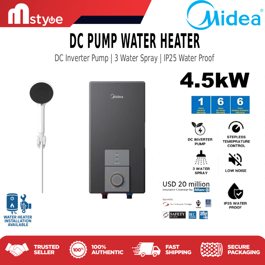 [KL Install] Midea Instant Water Heater | DC Pump | IP 25 Water Proof ...