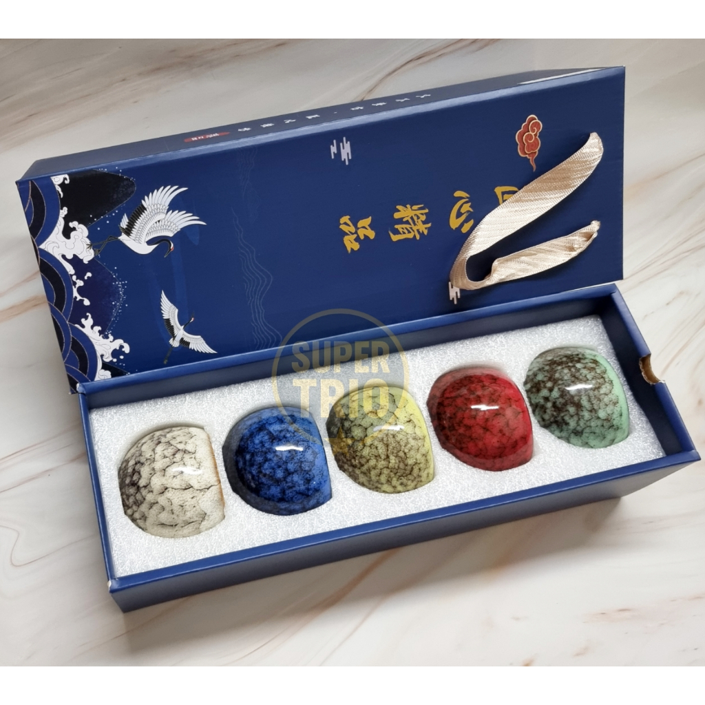 FIVE ELEMENT CERAMIC TEA CUP GIFT SET (DRAGON EGG SHAPE) ** SET HADIAH ...
