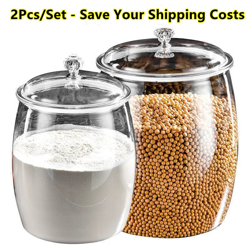 2PCS/SET Airtight Plastic Container Large Capacity Transparent ...