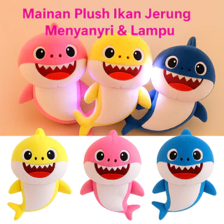 Baby Patung Plush Ikan Shark Plush LED Singing Toy: Music Doll with English Song, Mini Gift, LR44 Battery Operated