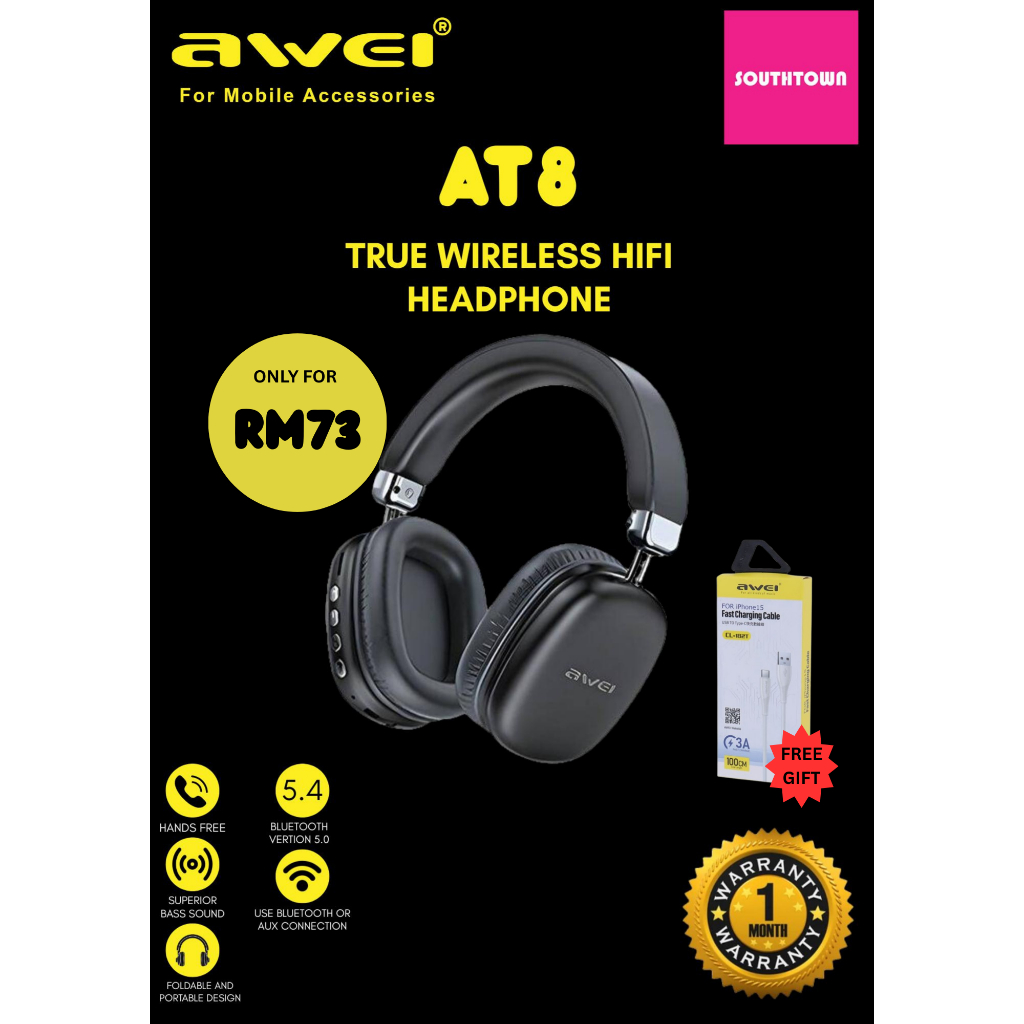 Awei AT8 Wireless Headphones Bluetooth 5.3 | HiFi Stereo | Noise ...