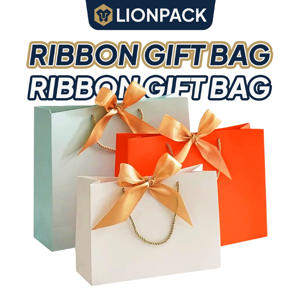 Beg Kertas Cenderamata Gold Ribbon Handle Door Gift Paper Bag Hadiah ...
