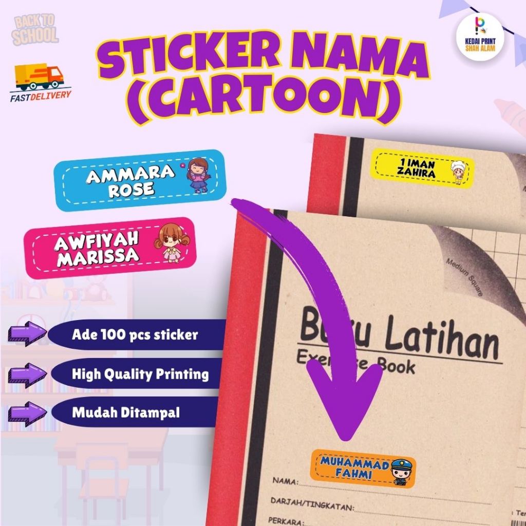 Sticker Nama Murid Design Kartun (Cartoon) | Shopee Malaysia