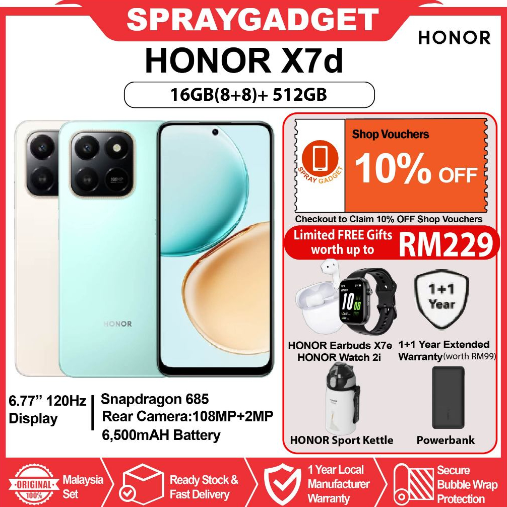 HONOR X7d (16GB*(8+8)RAM +512GB ROM) Ultra-Tough Triple Defense l 35W HONOR SuperCharge🎁HONOR Malaysia Warranty