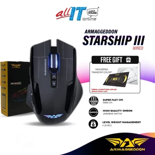 Armaggeddon Starship III Wired Gaming Mouse with 10000 CPI, Japanese OMRON Switches, 6 Level Weight Management, RGB Mice
