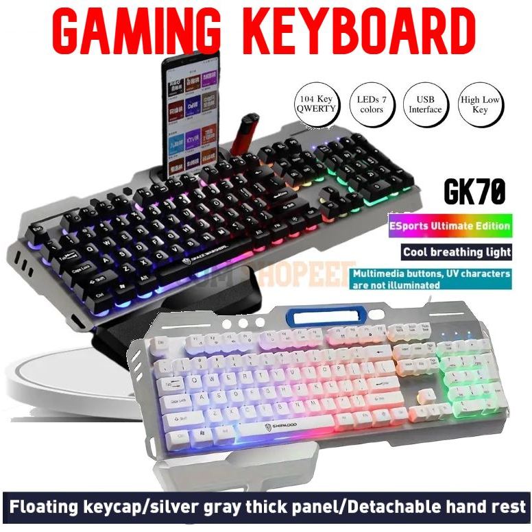 #ReadyStock GK70 Mechanical GAMING KEYBOARD 104keys Colorful LED ...