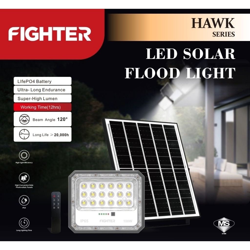 (100W - 300W) Fighter IP65 Waterproof Solar LED Flood Light With Romote ...