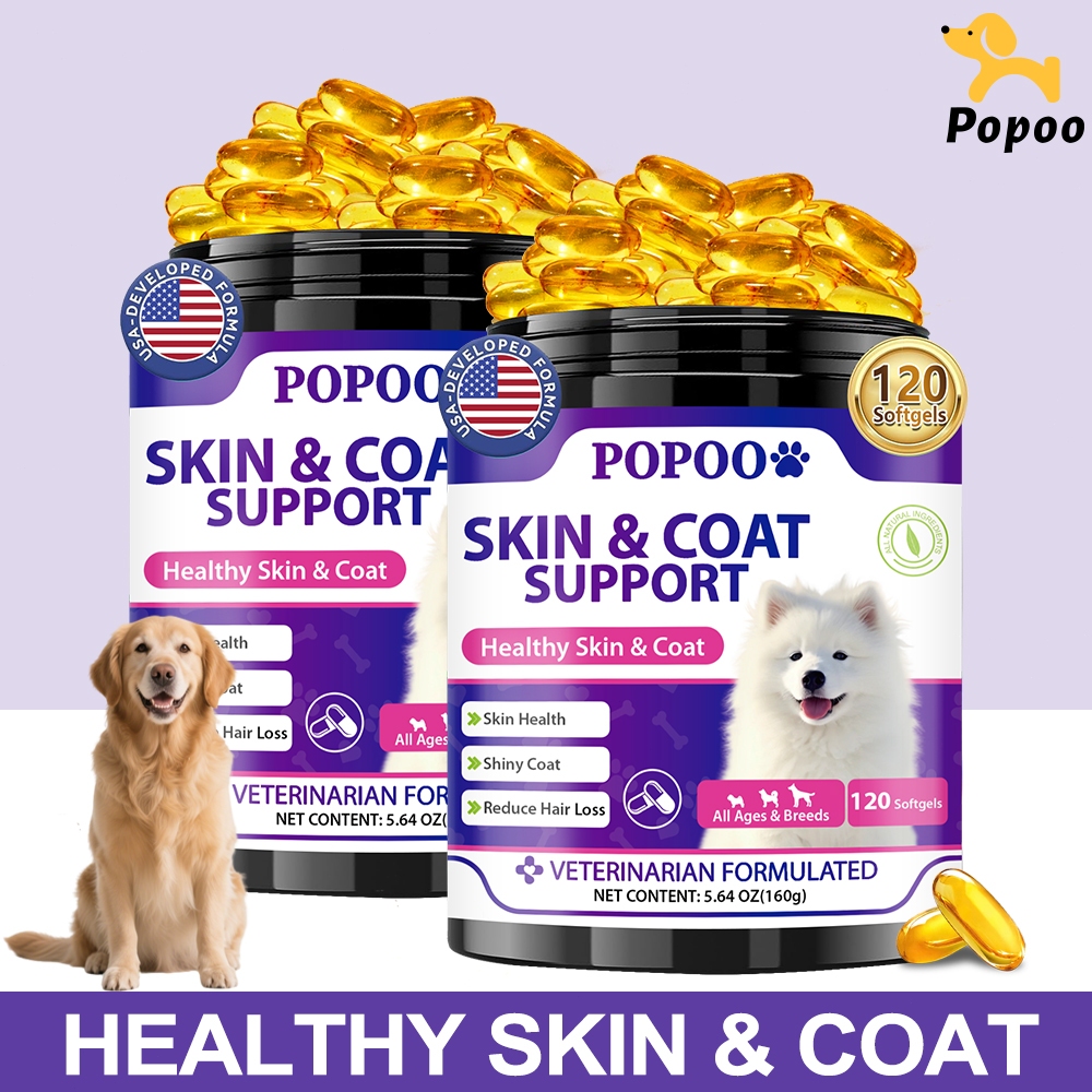 Popoo Skin & Coat Supplement for Dog Treats Itchy Skin Relief Shiny ...