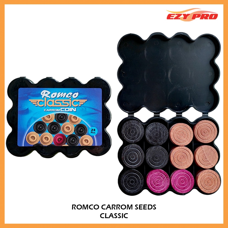Romco Classic Carrom Men with Box / Buah Karom / Carrom Seed / Wooden ...