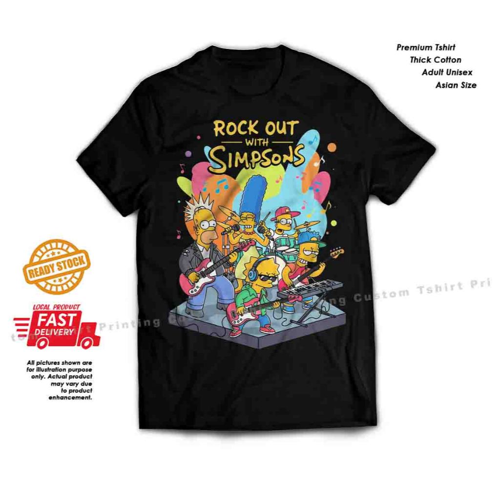 The Simpsons Rockers Retro Pop Culture guitar drum band cotton tshirt ...