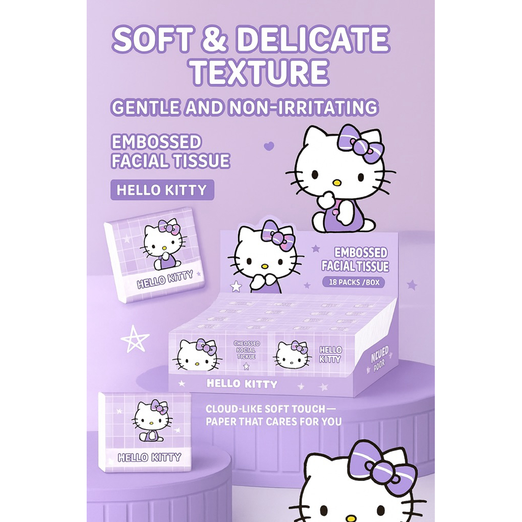 Hello Kitty Embossed Facial Tissue 3-Ply Soft Tissue Paper 18 Packs/Box ...
