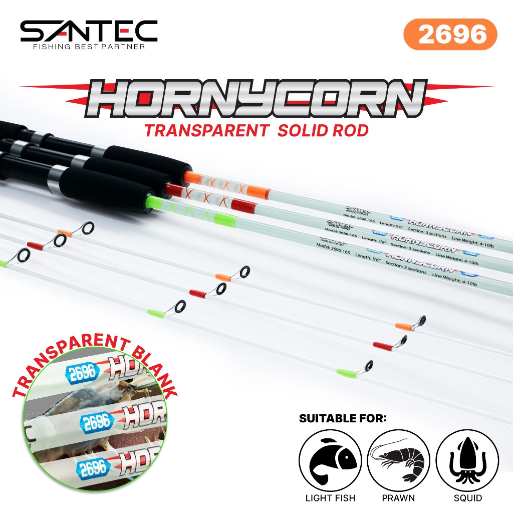SANTEC - HORNYCORN TRANSPARENT SPINNING SOLID ROD ROD UDANG | Shopee ...