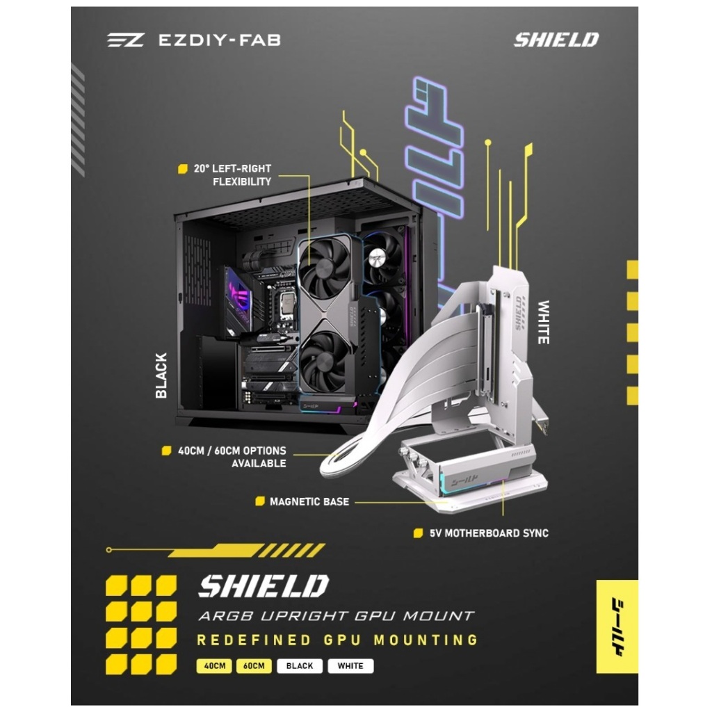 # EZDIY-FAB Shield ARGB Upright GPU Mount - With PCIe 5.0 Riser ...