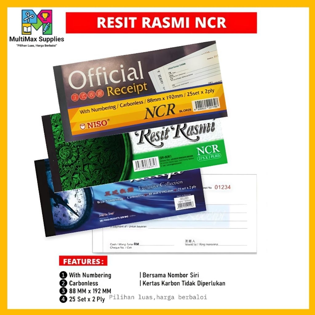 Buku Resit Rasmi / Official Receipt Book NCR 25 Set / 50 Set x 2 PLY ...