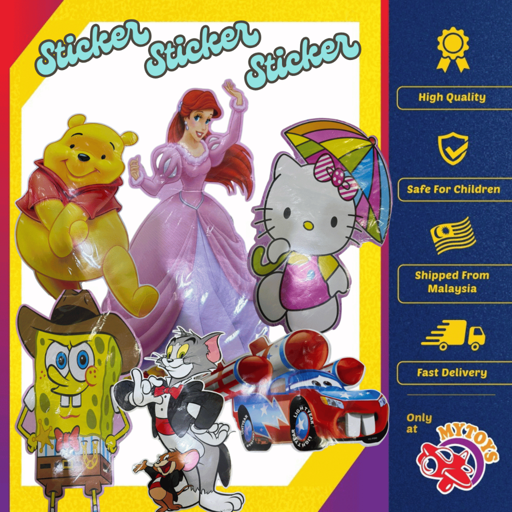 Sticker Cartoon Pelekat Comel Size Besar Mainan Kanak kanak 46X24CM ...