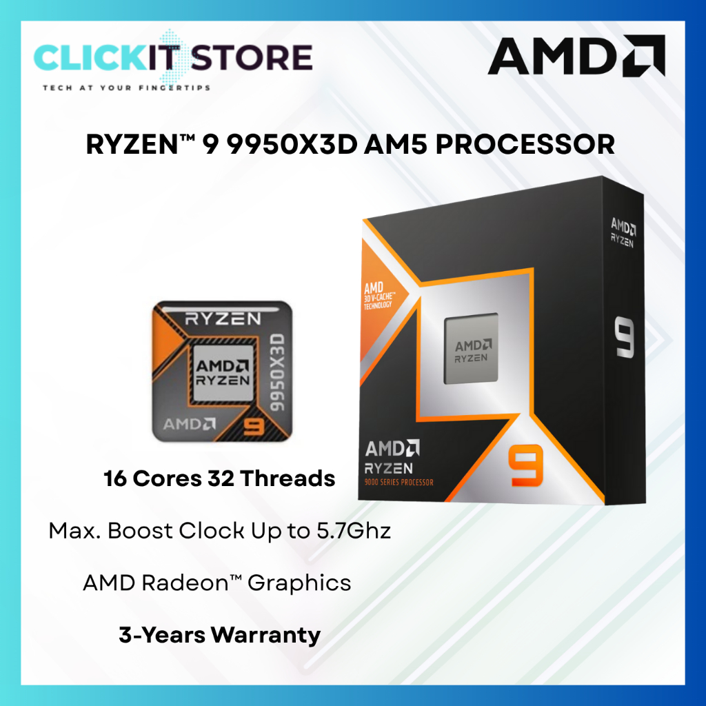 AMD Ryzen™ 9 9950X3D Gaming AM5 CPU Processor Unit Pemprosesan | 16 ...
