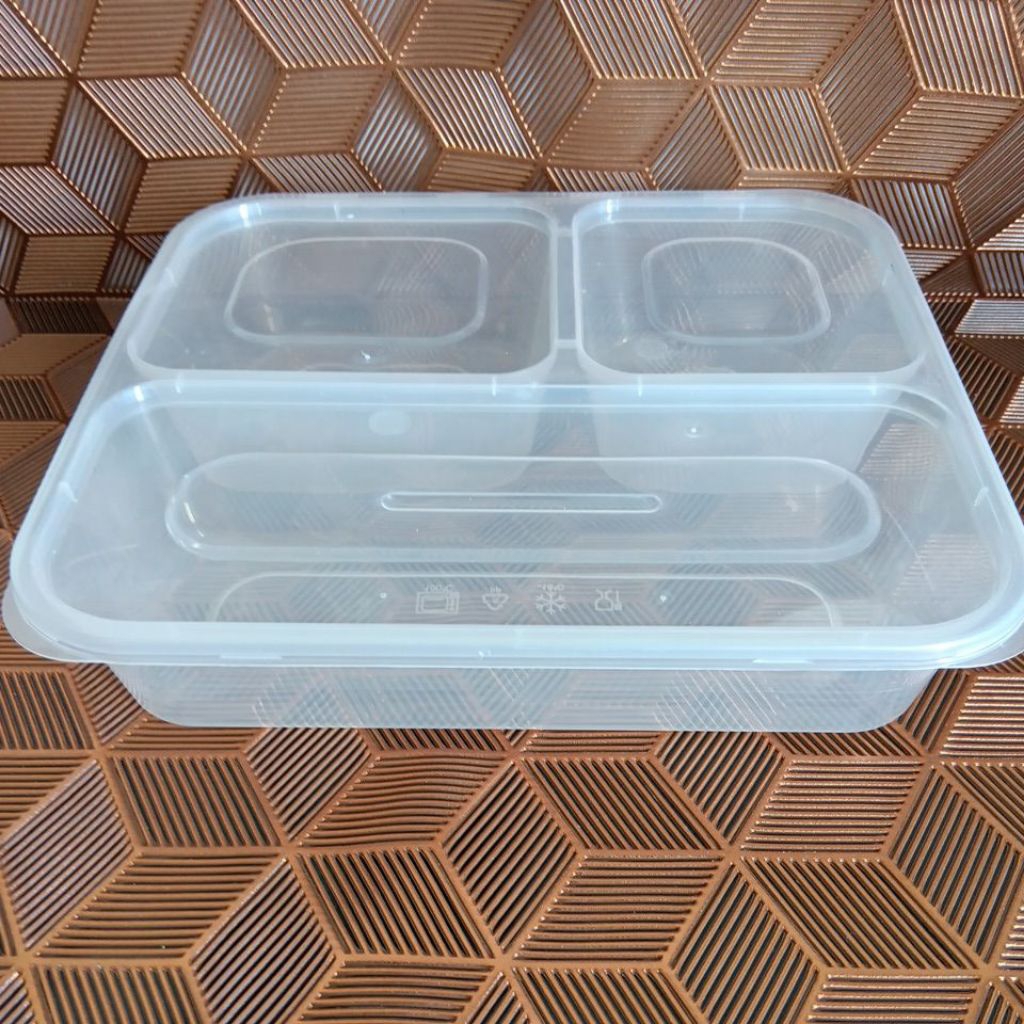Rectangular 3 compartment container 1200ml (50sets) | Shopee Malaysia