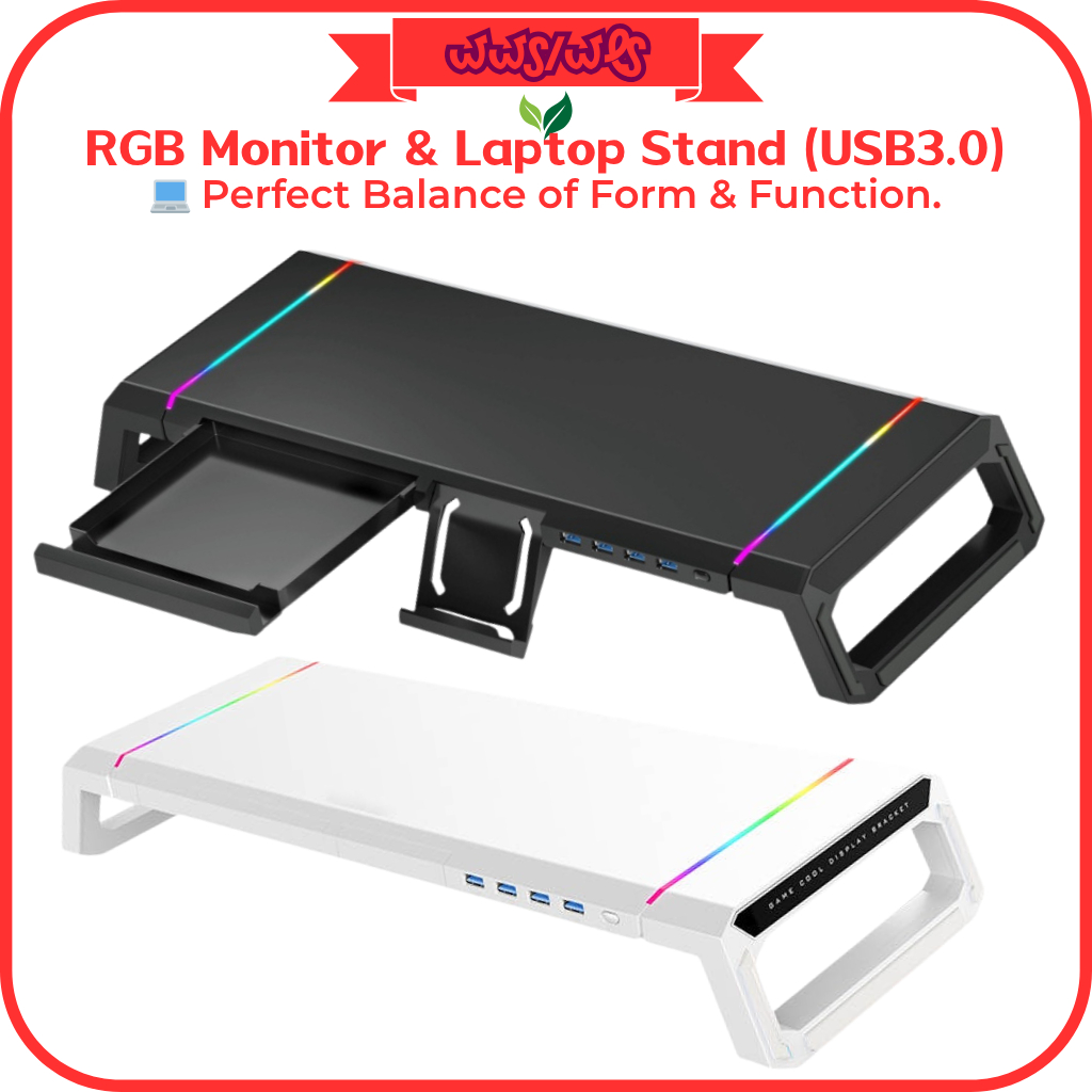 Gaming RGB Monitor Stand with USB 3.0 – Laptop Riser & Desk Organizer ...