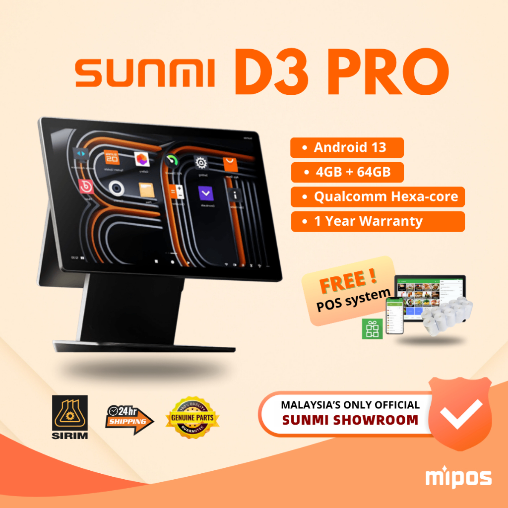 SUNMI D3 PRO Smart Desktop Touchscreen POS Terminal Android 13 Genuine ...