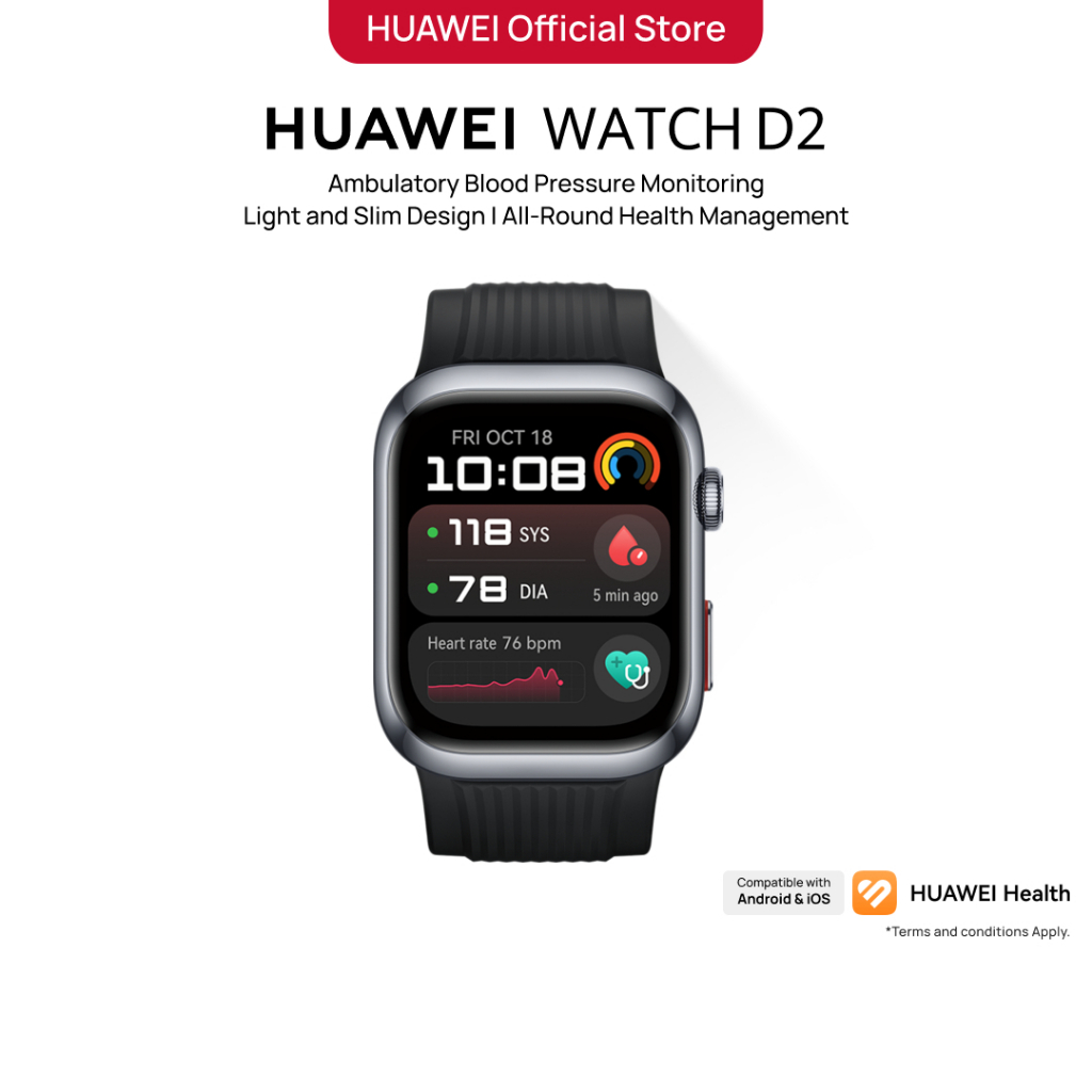 HUAWEI WATCH D2 Smartwatch Ambulatory Blood Monitoring Light and Slim  Design All-Round Health Management