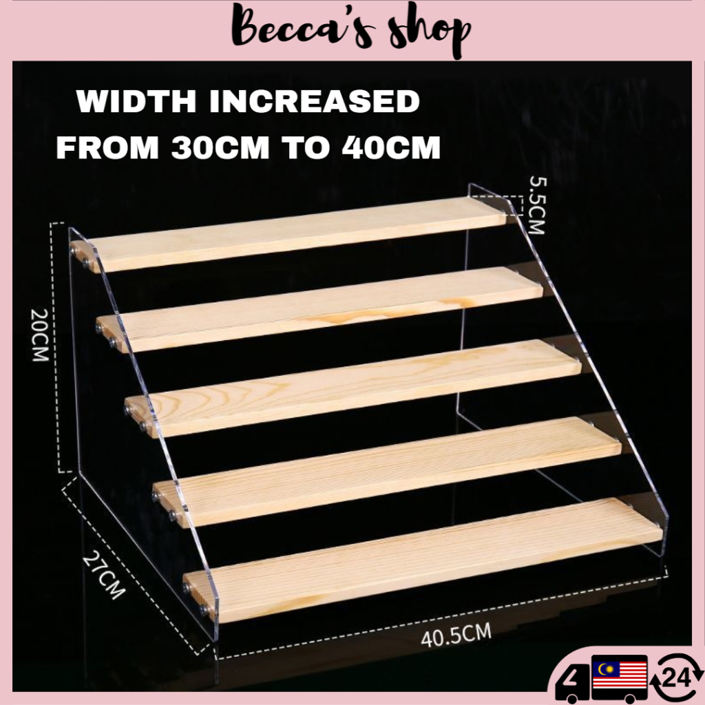 40cm 4/5 Tier Acrylic Storage Rack Figurine Display Shelf Wooden Rack ...