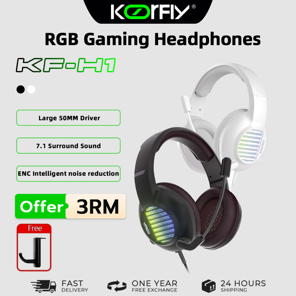 koorfly KF-H1 Wired Gaming Headphone Mic RGB 7.1 Surround Sound - Multi ...
