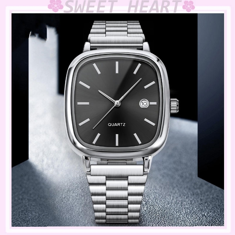 【READY STOCK】Men's Vintage Square Watch with Stainless Steel Strap ...