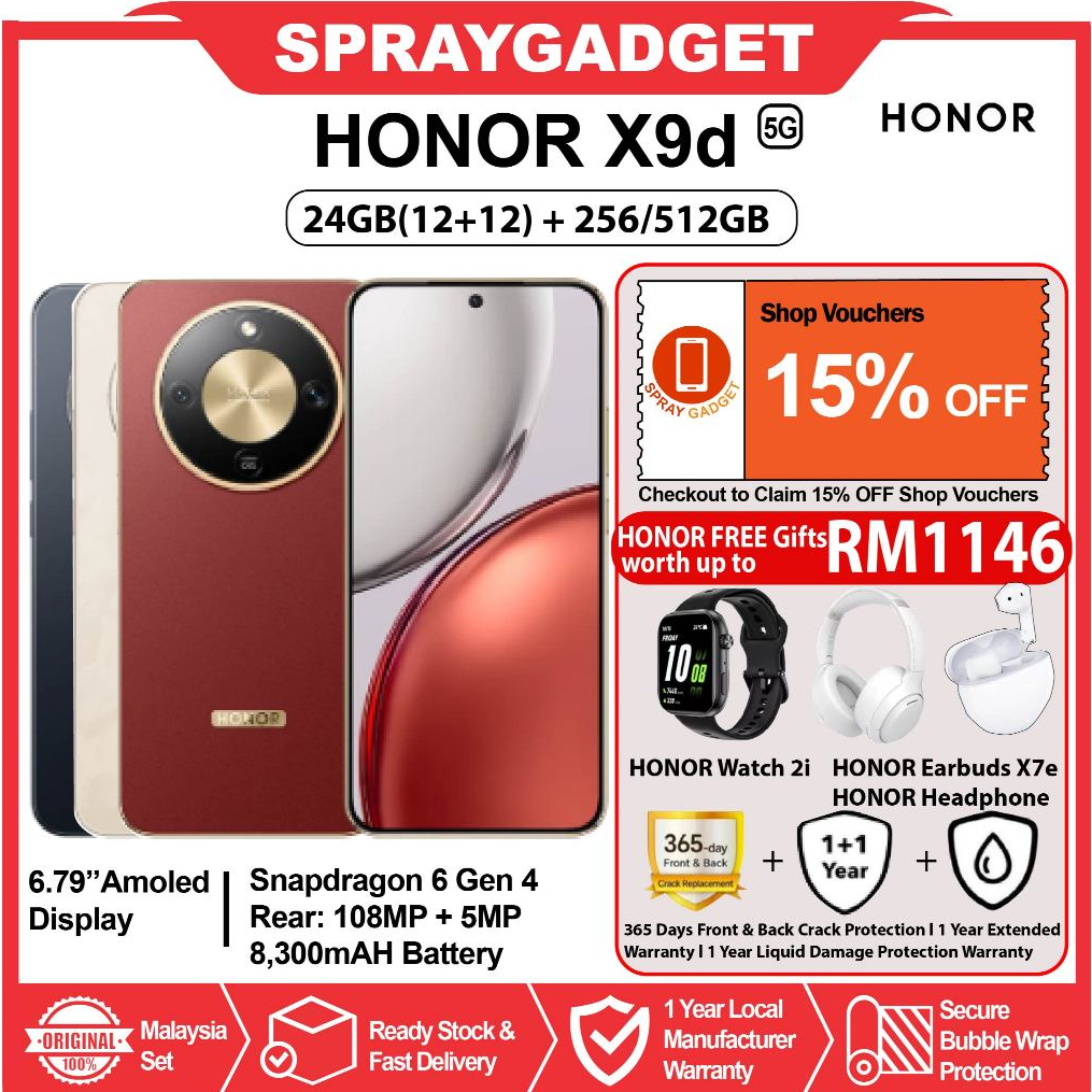 [PROMOSI] HONOR X9d 5G (24GB*(12+12)+256/512GB) IP69K Water Resistance l 8300mAH Large Battery🎁HONOR Malaysia Warranty