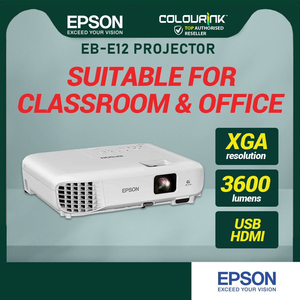 EPSON EB-E12 Projector 3600 LUMENS Meeting Rooms Classroom Business ...