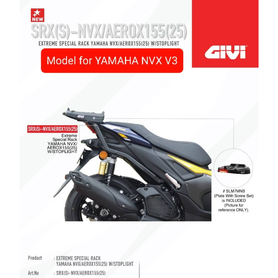 GIVI TOP BOX MONORACK SPECIAL RACK NVX V3 HEAVY DUTY SRX - NVX 155 ...