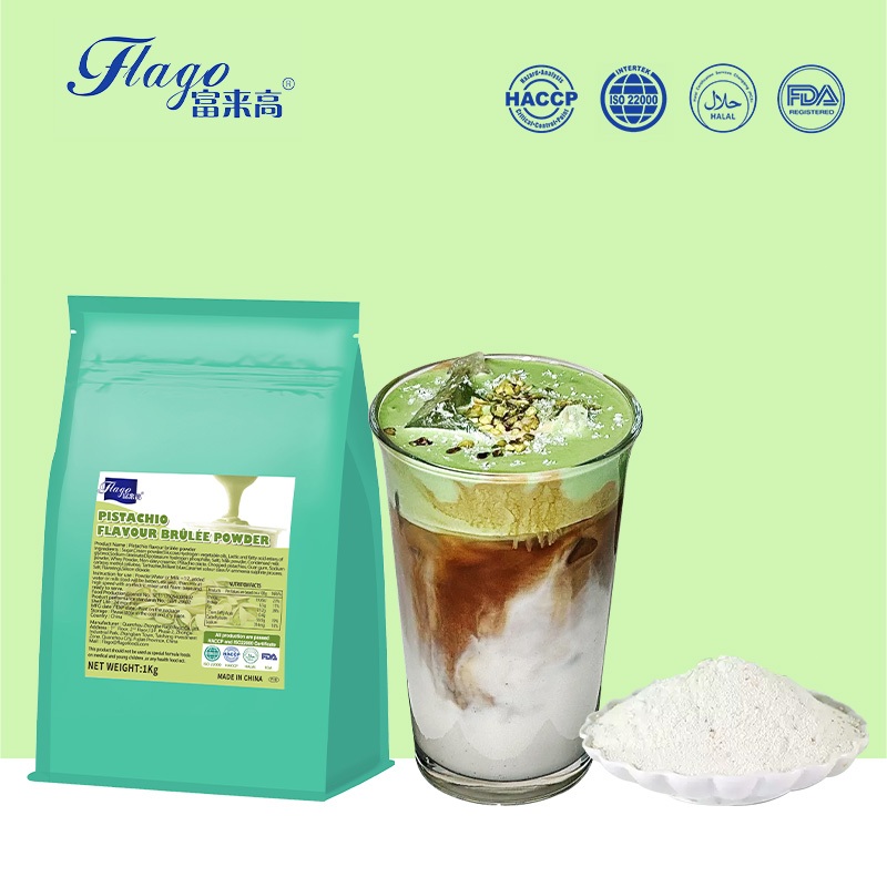 Flago Halal Pistachio Flavored Creme Brulee Powder 1 KG Creamy Bubble ...