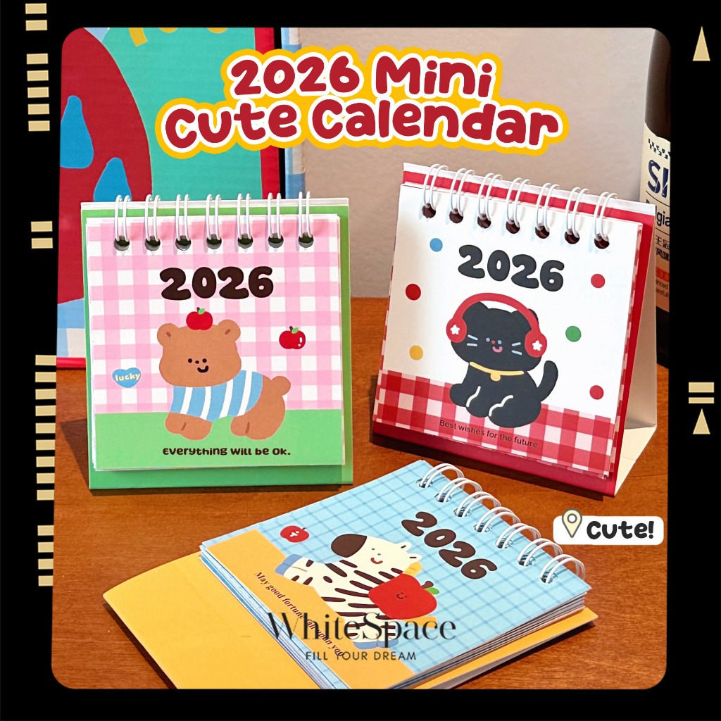 WhiteSpace Mini Calendar 2026 Cute Cartoon Table Calendar Calender ...