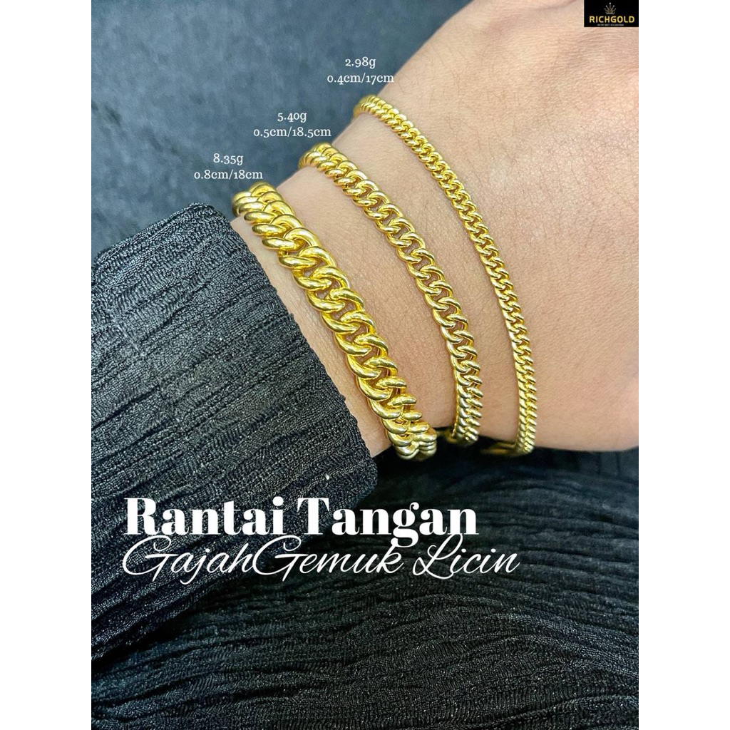 RICHGOLD Rantai Tangan Gajah Gemuk Licin Emas 916 | Shopee Malaysia