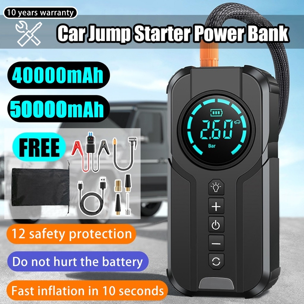 4 in 1 Car Jump Starter Portable With Pump Tyre Air Pump Power Bank With Air  Compressor 12V Emergency Jumper Starter | Shopee Malaysia