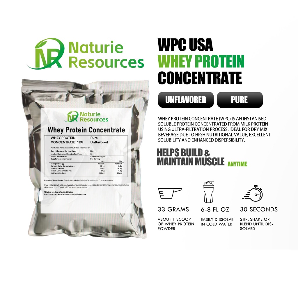 Pure WPC Whey Protein Concentrate Powder 1KG - Pure Unflavoured ...