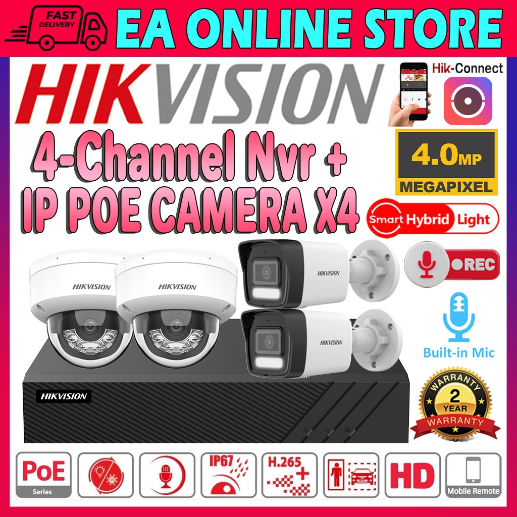 HIK HIKVISION 4CH 4.0MP DS-7604NI-Q1/4P(E)NVR+ 4 PoE CAMERA CCTV IP ...