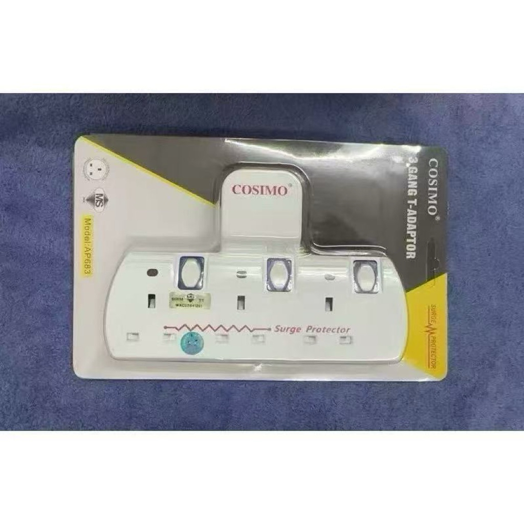 [SIRIM] 3 WAY T-ADAPTOR 3 Pin Socket Extension Plug SURGE PROTECTOR ...