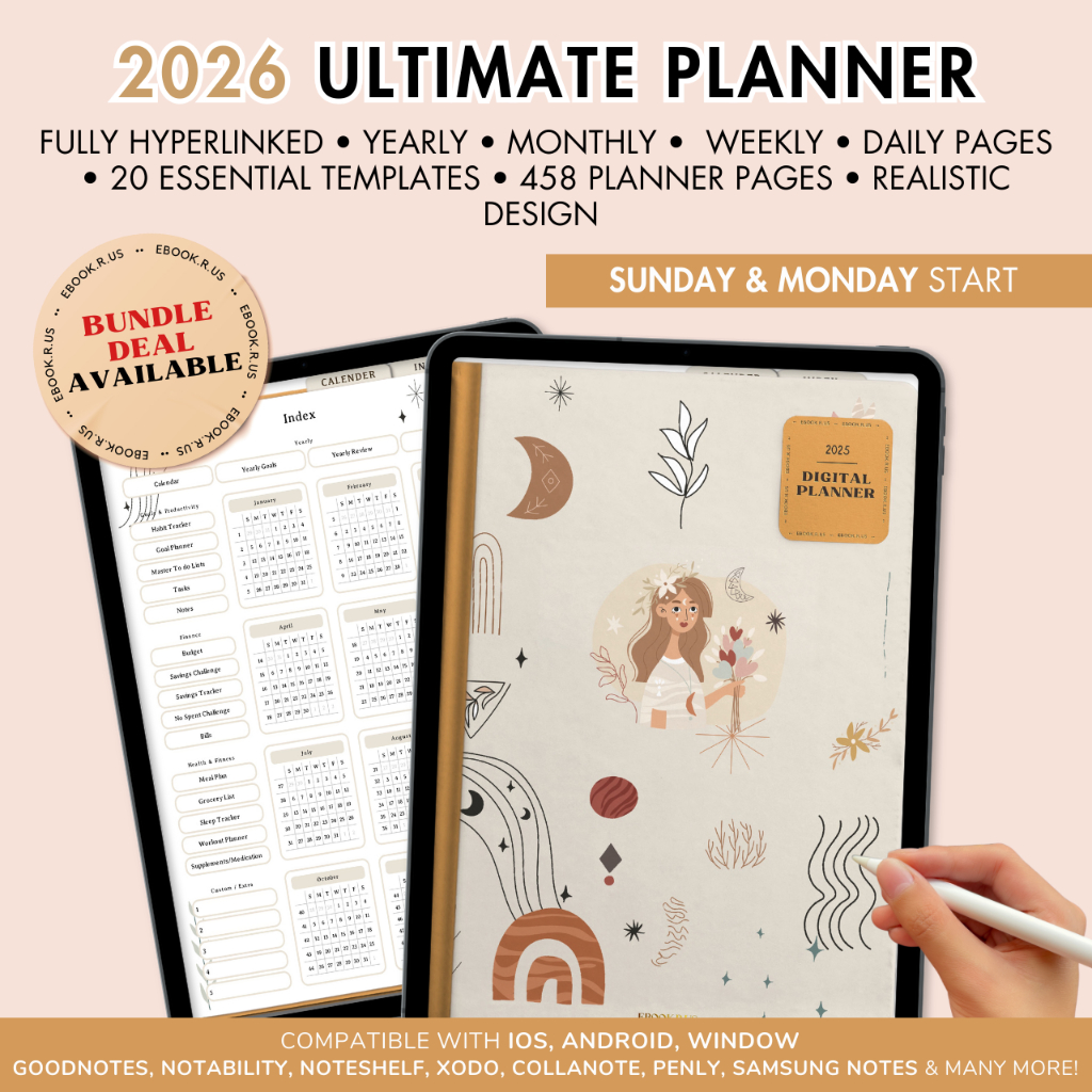 2026 Ultimate Portrait Digital Planner Abstract Boho with 3000 ...