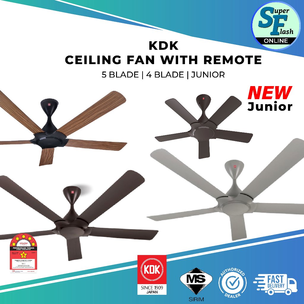 (NEW) KDK RYOU SERIES CEILING FAN C/W REMOTE DC MOTOR | 5 BLADE & 4 ...
