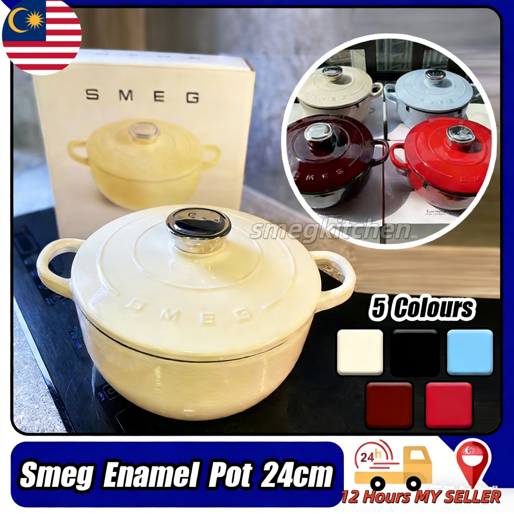 SMEG Enamel Pot cast iron pot Soup Pot 24cm Food Pot Double Ear Stewed ...